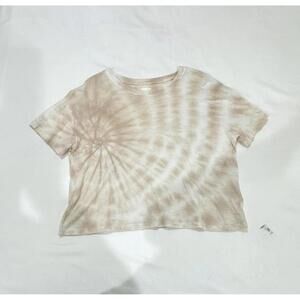 Old Navy Beige Tan Tye-Dye Crewneck Short Sleeve Crop Tee Shirt- Size Medium